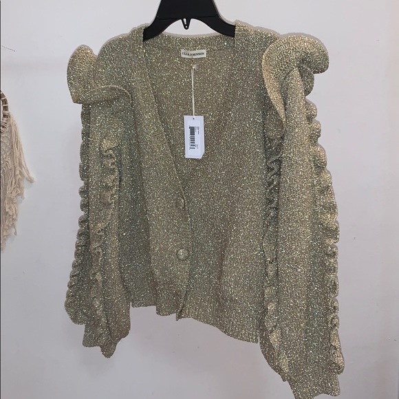 Ulla Johnson Sweaters - Ulla Johnson Gold Sparkling Frill Sleeve Cardigan